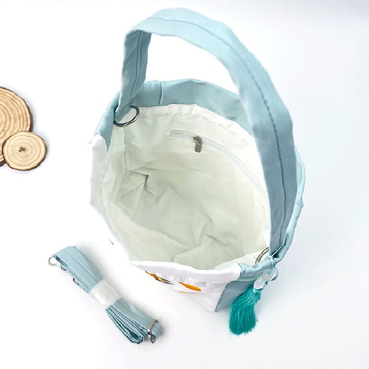 Bolso bandolera con bordado de Suzhou de Buddha Stones, con forma de conejo, loto, epifilo, peonía y magnolia