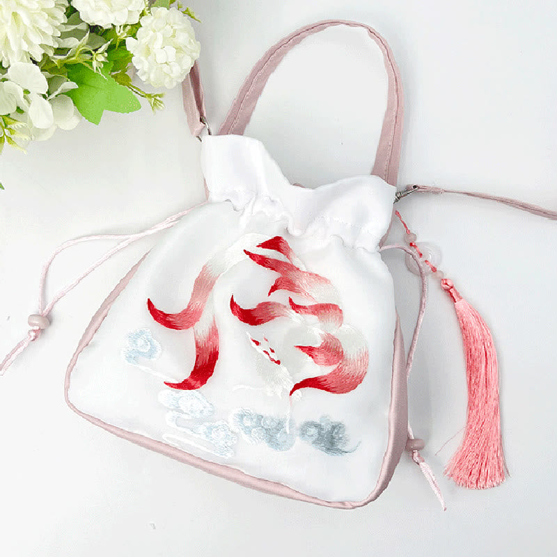 Bolso bandolera con bordado de Suzhou de Buddha Stones, con forma de conejo, loto, epifilo, peonía y magnolia