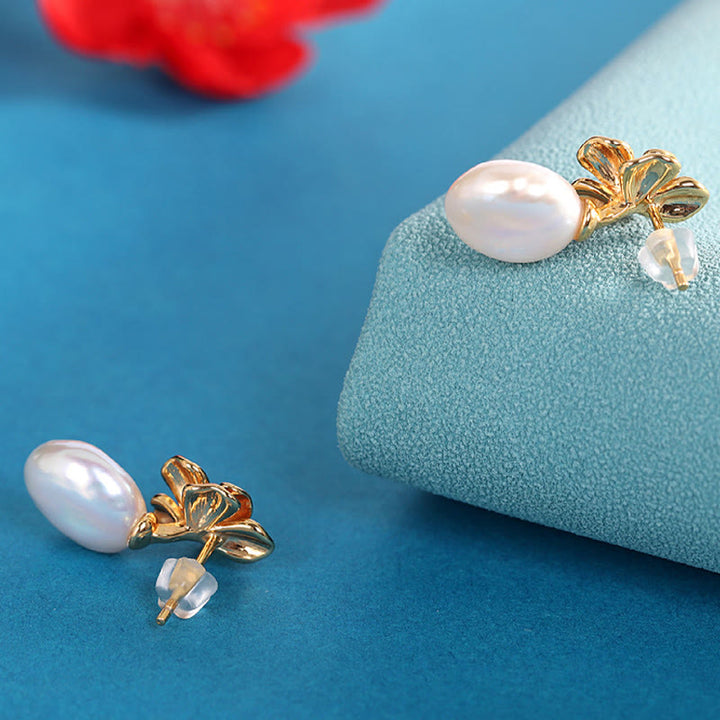 Pendientes colgantes curativos de flores de perlas barrocas naturales de plata de ley 925 con Buddha Stones - image 2