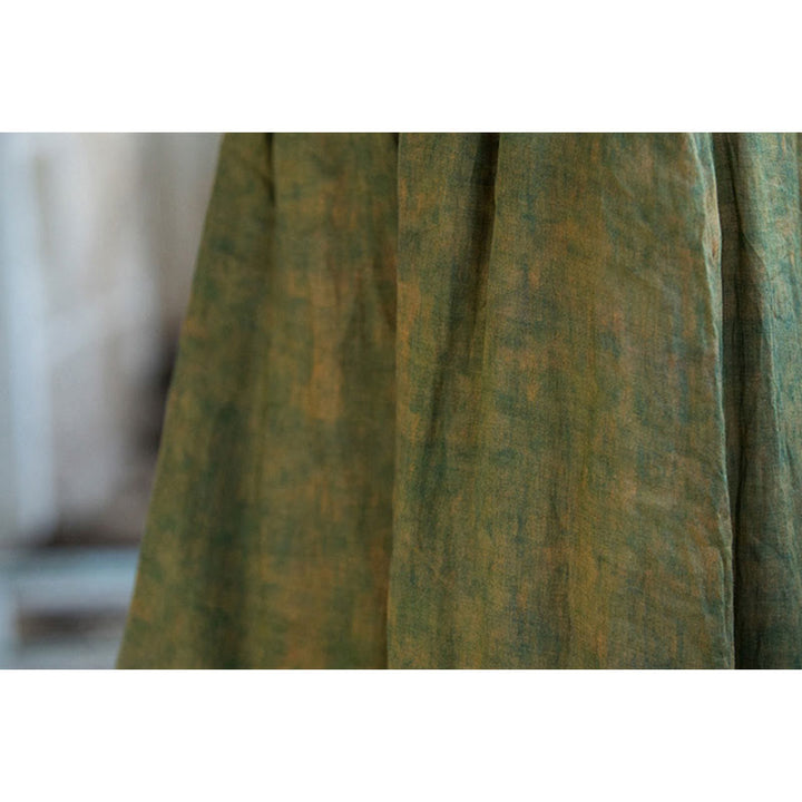 Pantalones anchos con cinturilla flexible de lino de ramio en verde y amarillo con Buddha Stones y bolsillos