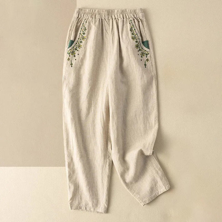 Pantalones capri estilo harén con cintura elástica y bordado vintage de Buddha Stones y bolsillos - Albaricoque - US14, UK/AU18, EU46 (4XL) - image 12