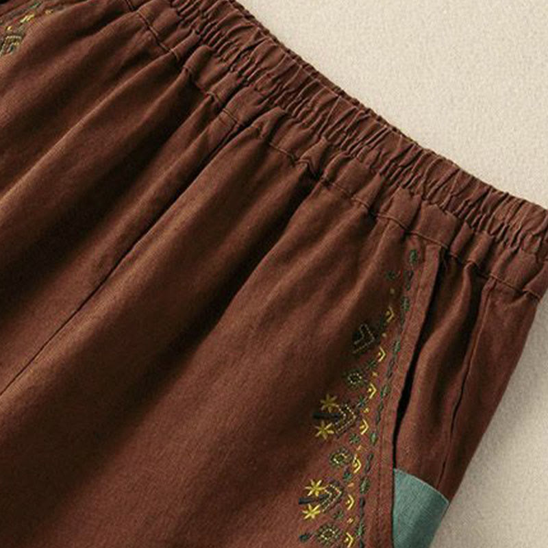 Pantalones capri estilo harén con cintura elástica y bordado vintage de Buddha Stones y bolsillos - image 9