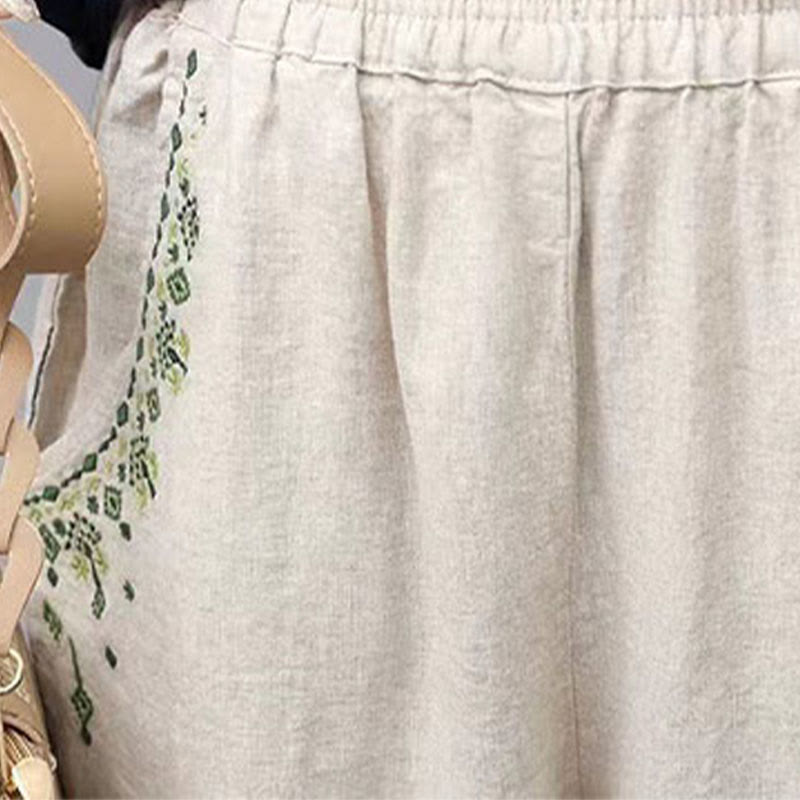 Pantalones capri estilo harén con cintura elástica y bordado vintage de Buddha Stones y bolsillos - image 18