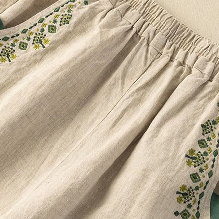 Pantalones capri estilo harén con cintura elástica y bordado vintage de Buddha Stones y bolsillos - image 13