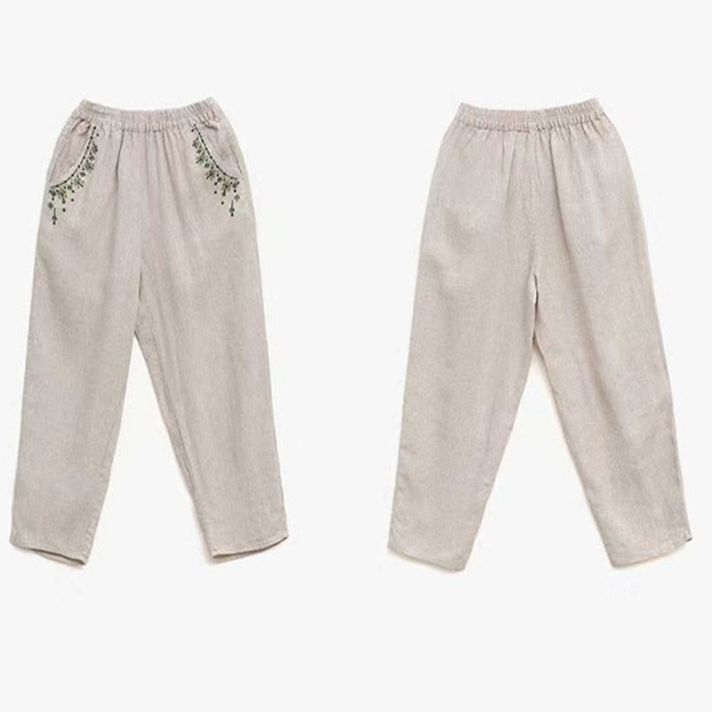Pantalones capri estilo harén con cintura elástica y bordado vintage de Buddha Stones y bolsillos - image 22