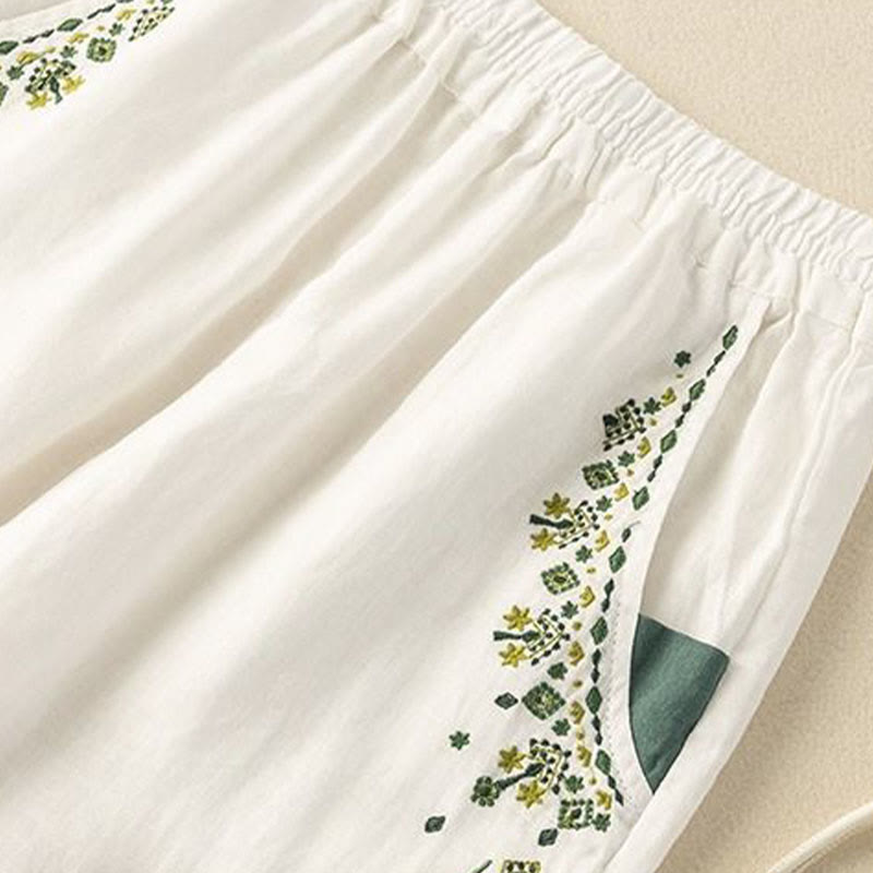 Pantalones capri estilo harén con cintura elástica y bordado vintage de Buddha Stones y bolsillos - image 5