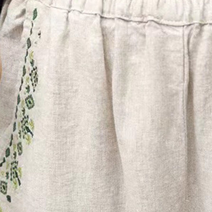 Pantalones capri estilo harén con cintura elástica y bordado vintage de Buddha Stones y bolsillos - image 17