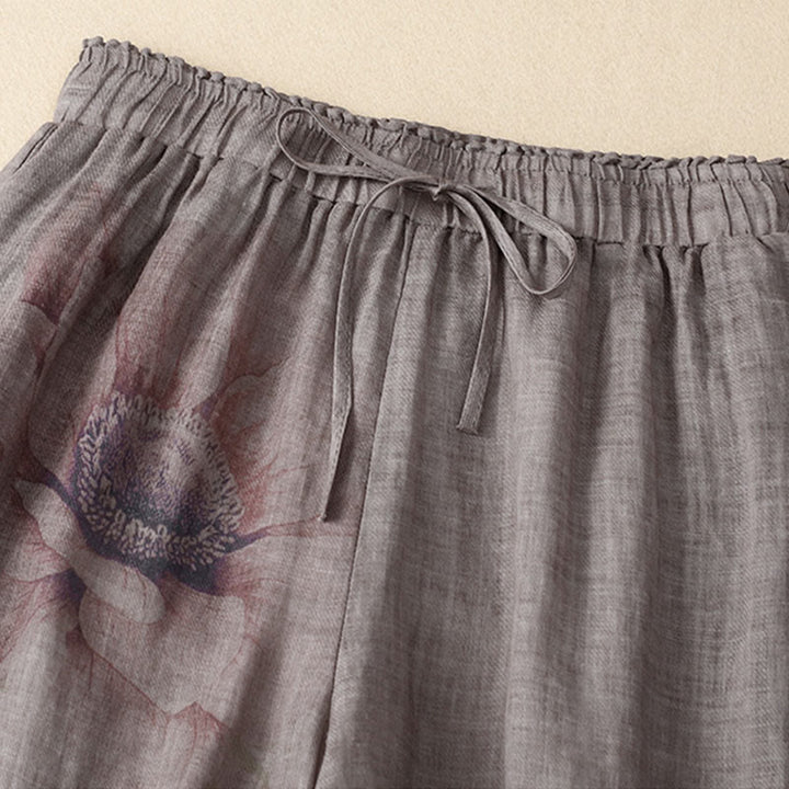 Pantalones de pernera ancha con cordón y bolsillos de lino y algodón con estampado floral de Buddha Stones - image 8