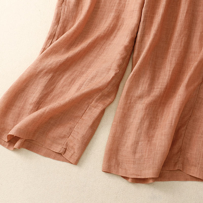 Pantalones de pernera ancha con cordón y bolsillos de lino y algodón con estampado floral de Buddha Stones - image 17