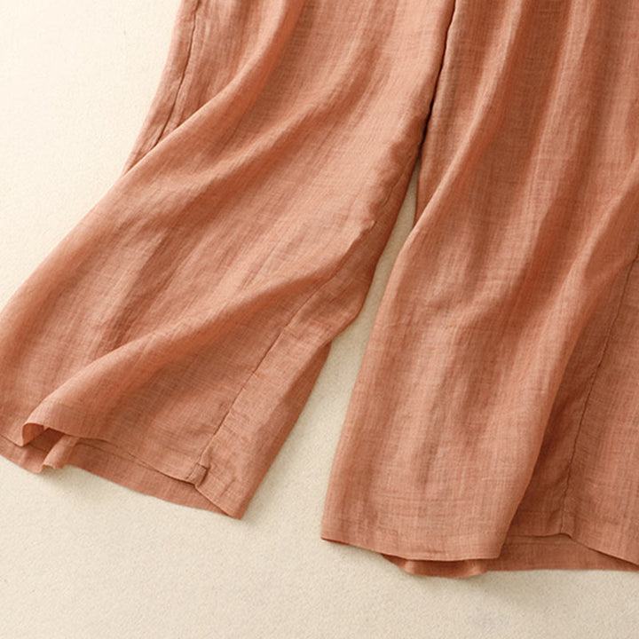 Pantalones de pernera ancha con cordón y bolsillos de lino y algodón con estampado floral de Buddha Stones - image 17