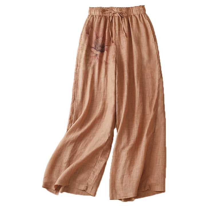 Pantalones de pernera ancha con cordón y bolsillos de lino y algodón con estampado floral de Buddha Stones - image 21