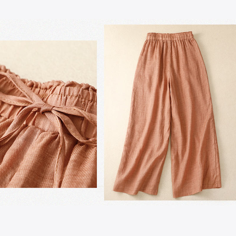 Pantalones de pernera ancha con cordón y bolsillos de lino y algodón con estampado floral de Buddha Stones - image 20