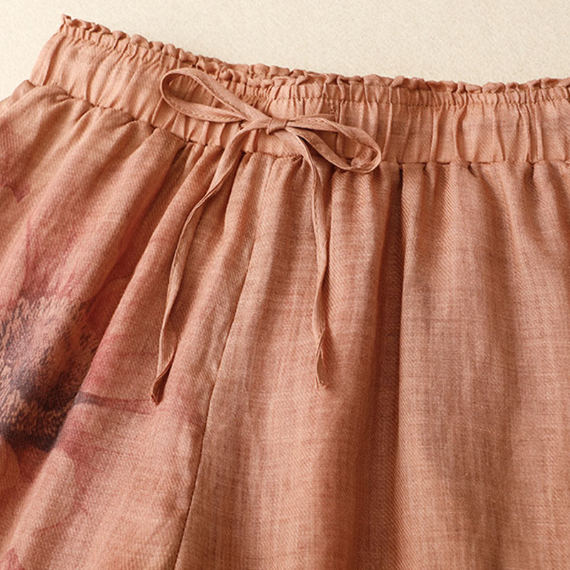 Pantalones de pernera ancha con cordón y bolsillos de lino y algodón con estampado floral de Buddha Stones - image 15