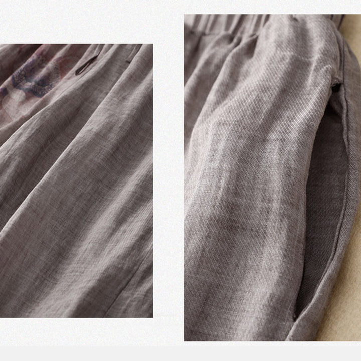 Pantalones de pernera ancha con cordón y bolsillos de lino y algodón con estampado floral de Buddha Stones - image 12