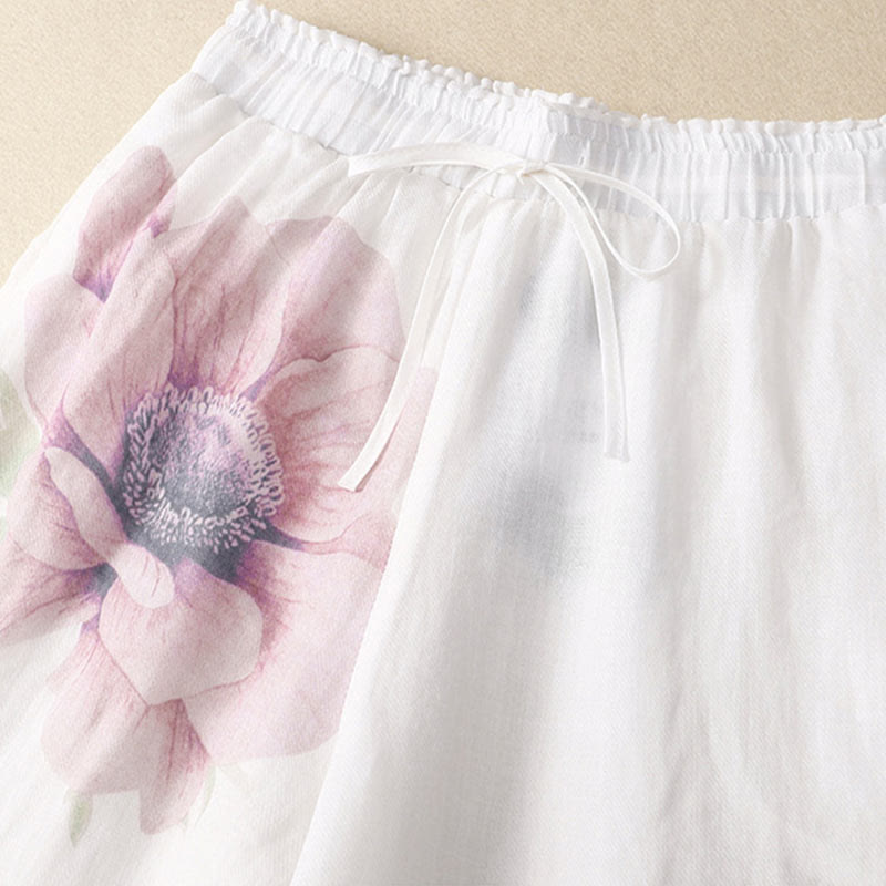 Pantalones de pernera ancha con cordón y bolsillos de lino y algodón con estampado floral de Buddha Stones - image 3