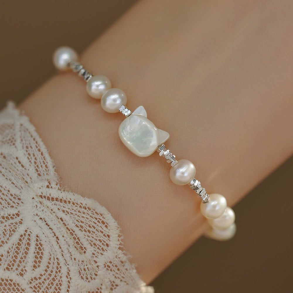 Pulsera curativa con cadena de plata y piedra Tridacna con cabeza de gato y Buddha Stones - image 2