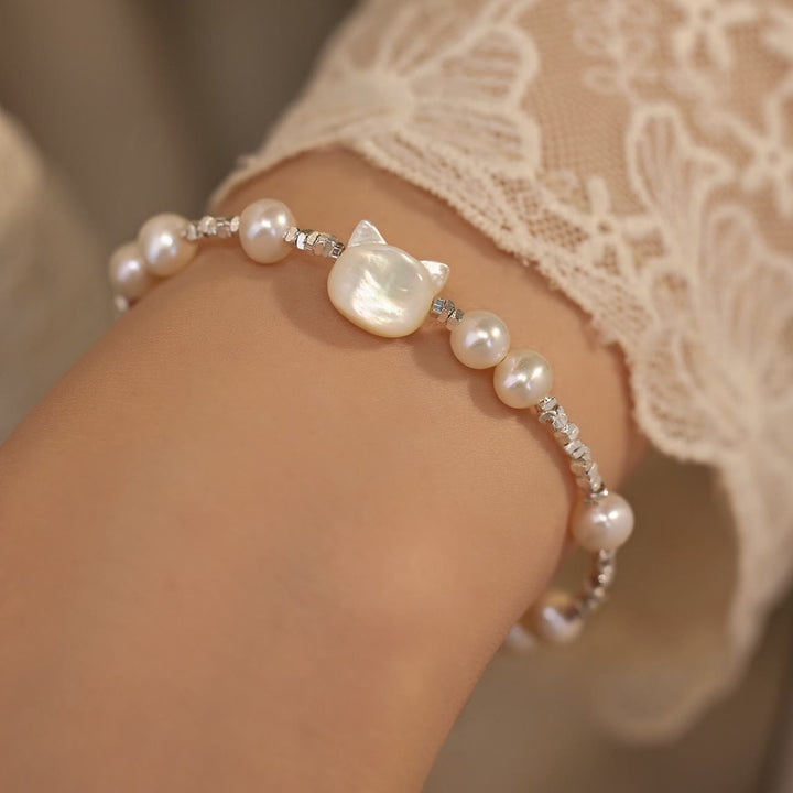 Pulsera curativa con cadena de plata y piedra Tridacna con cabeza de gato y Buddha Stones - image 3