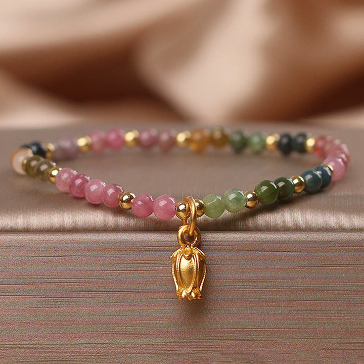 Pulsera Positiva con Flores de Turmalina Coloridas y Buddha Stones