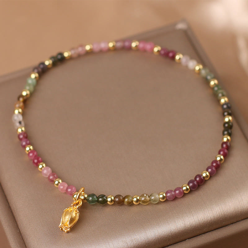 Pulsera Positiva con Flores de Turmalina Coloridas y Buddha Stones