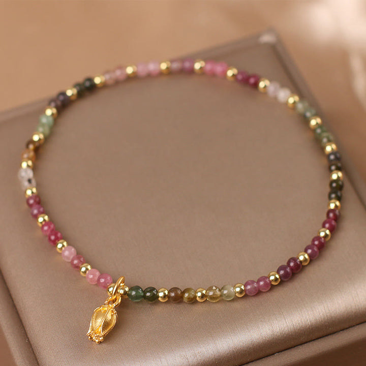 Pulsera Positiva con Flores de Turmalina Coloridas y Buddha Stones