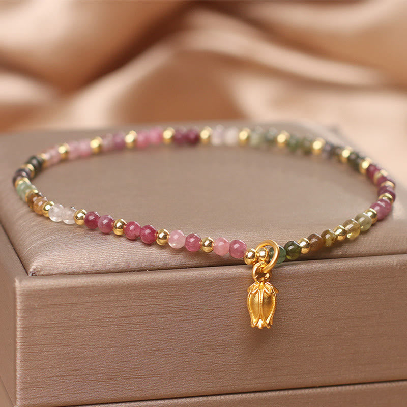 Pulsera Positiva con Flores de Turmalina Coloridas y Buddha Stones