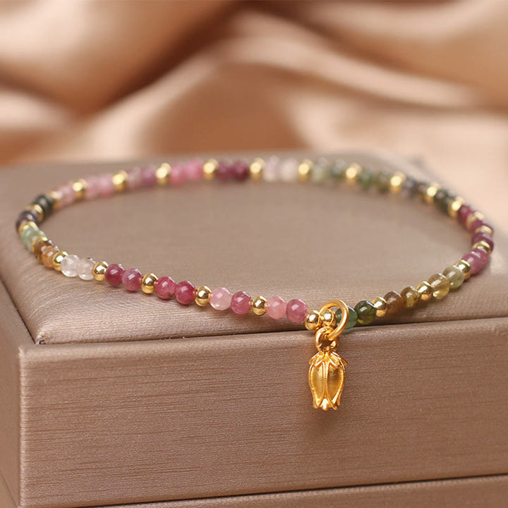 Pulsera Positiva con Flores de Turmalina Coloridas y Buddha Stones