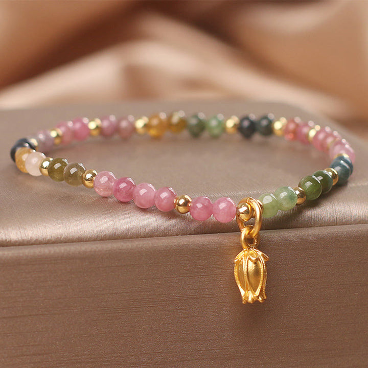 Pulsera Positiva con Flores de Turmalina Coloridas y Buddha Stones