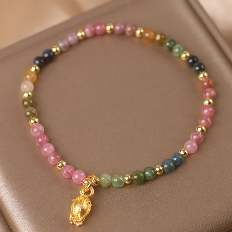 Pulsera Positiva con Flores de Turmalina Coloridas y Buddha Stones