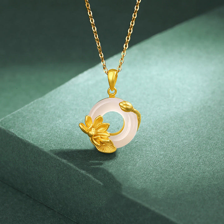 Collar de plata de ley S925 con colgante de loto y hebilla de la paz de calcedonia blanca Natural con Buddha Stones - image 2