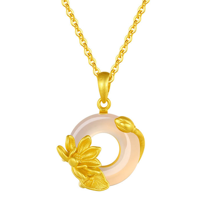 Collar de plata de ley S925 con colgante de loto y hebilla de la paz de calcedonia blanca Natural con Buddha Stones - image 3