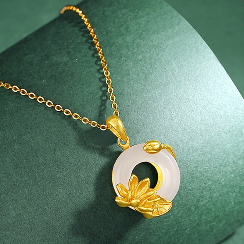 Collar de plata de ley S925 con colgante de loto y hebilla de la paz de calcedonia blanca Natural con Buddha Stones - image 1