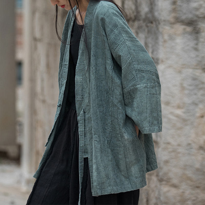 Abrigo con diseño de cordones y teñido anudado con Buddha Stones , chaqueta con parte delantera abierta para meditación Zen