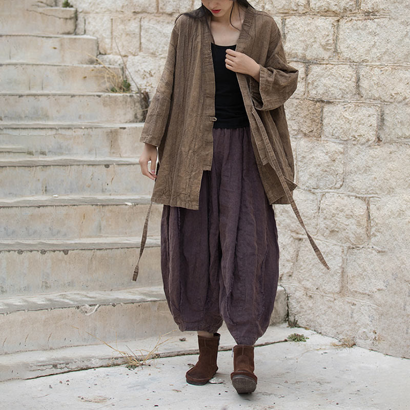 Abrigo con diseño de cordones y teñido anudado con Buddha Stones , chaqueta con parte delantera abierta para meditación Zen - image 5