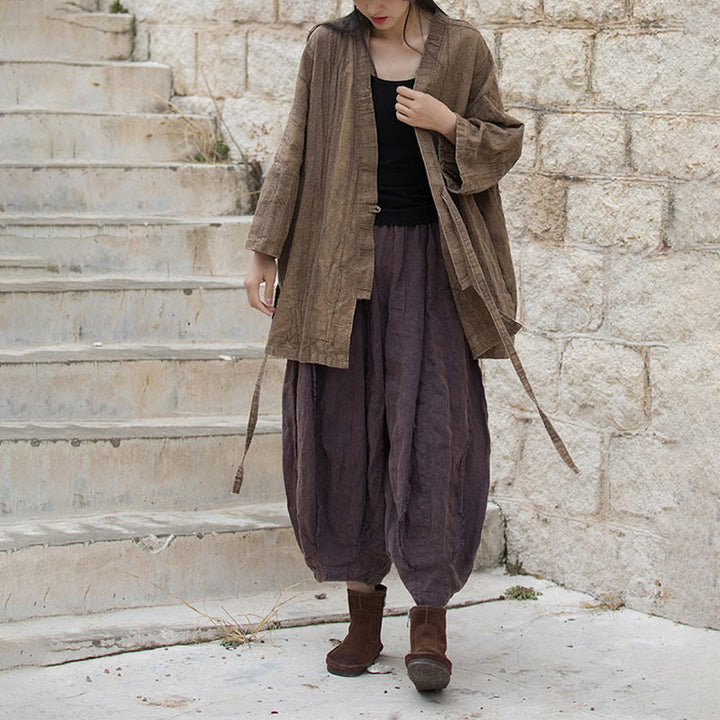 Abrigo con diseño de cordones y teñido anudado con Buddha Stones , chaqueta con parte delantera abierta para meditación Zen - image 5