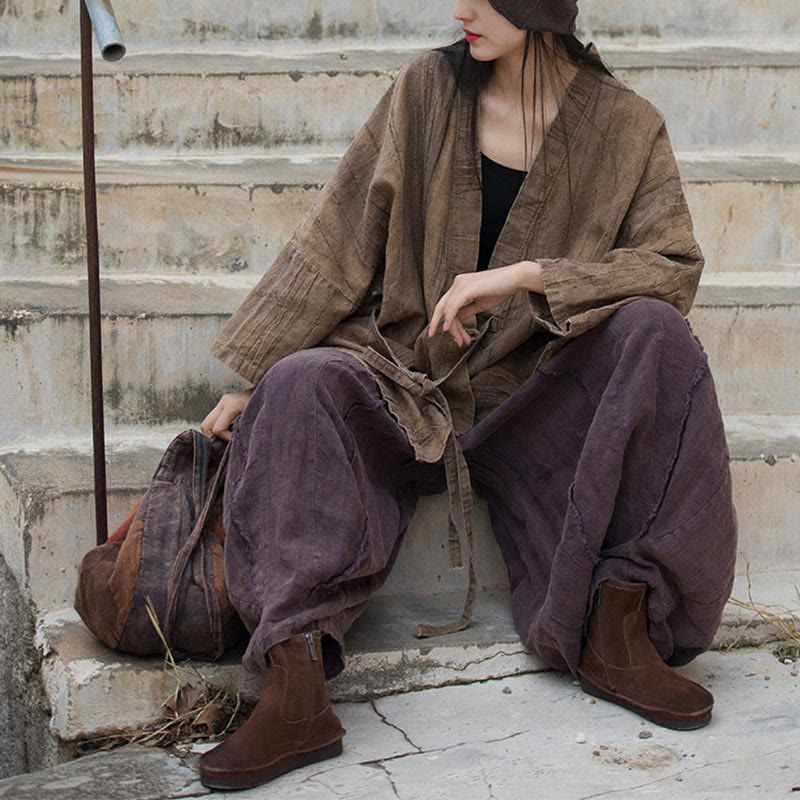 Abrigo con diseño de cordones y teñido anudado con Buddha Stones , chaqueta con parte delantera abierta para meditación Zen