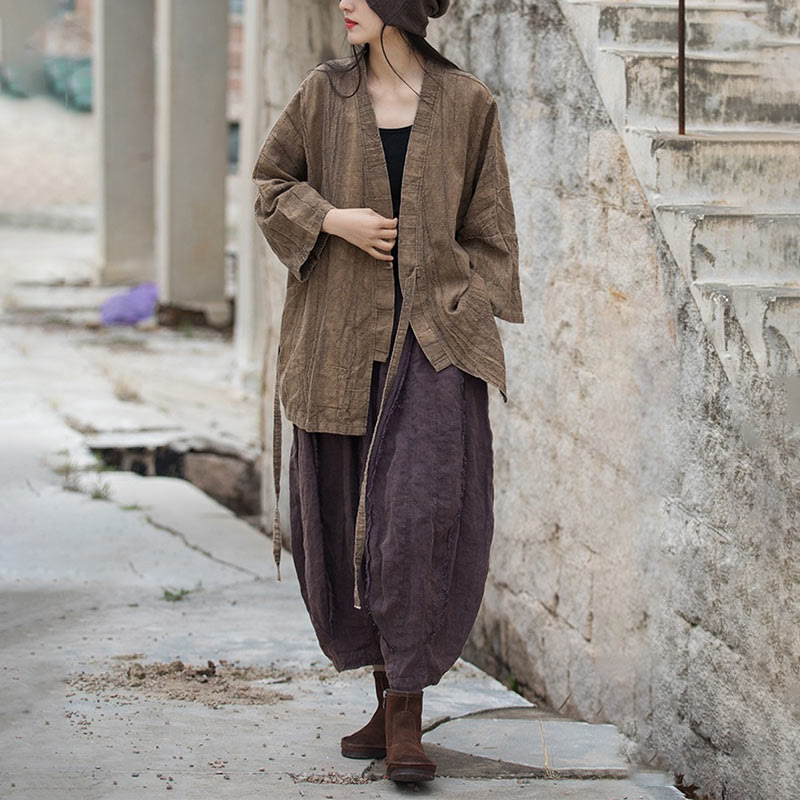 Abrigo con diseño de cordones y teñido anudado con Buddha Stones , chaqueta con parte delantera abierta para meditación Zen