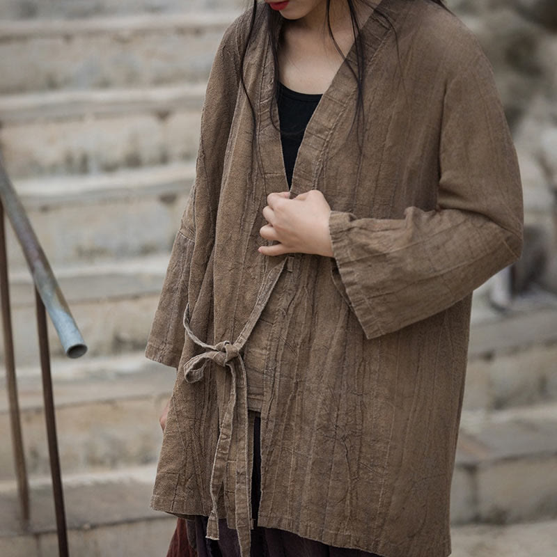 Abrigo con diseño de cordones y teñido anudado con Buddha Stones , chaqueta con parte delantera abierta para meditación Zen - image 1