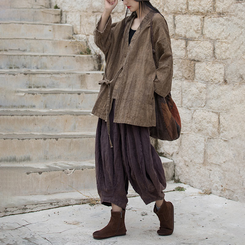 Abrigo con diseño de cordones y teñido anudado con Buddha Stones , chaqueta con parte delantera abierta para meditación Zen - image 7