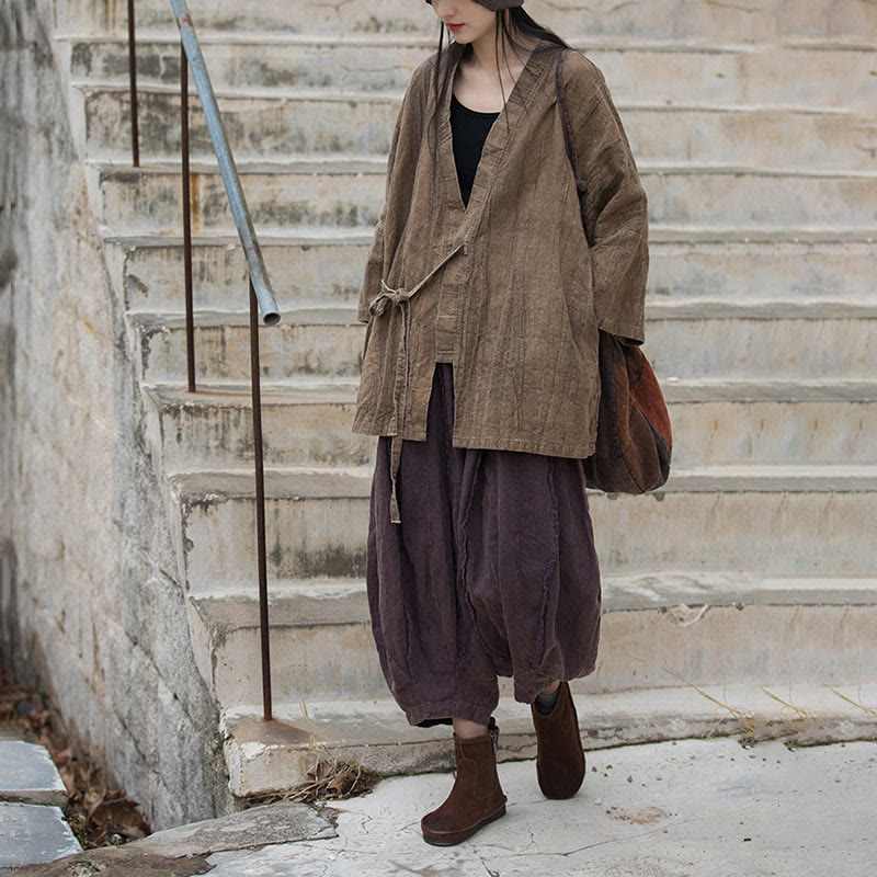 Abrigo con diseño de cordones y teñido anudado con Buddha Stones , chaqueta con parte delantera abierta para meditación Zen - image 6