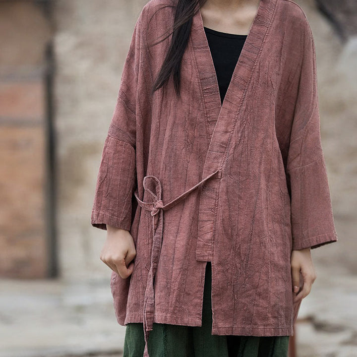 Abrigo con diseño de cordones y teñido anudado con Buddha Stones , chaqueta con parte delantera abierta para meditación Zen - image 13