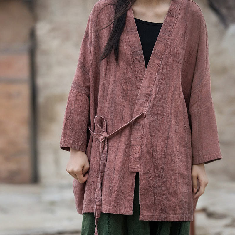 Abrigo con diseño de cordones y teñido anudado con Buddha Stones , chaqueta con parte delantera abierta para meditación Zen