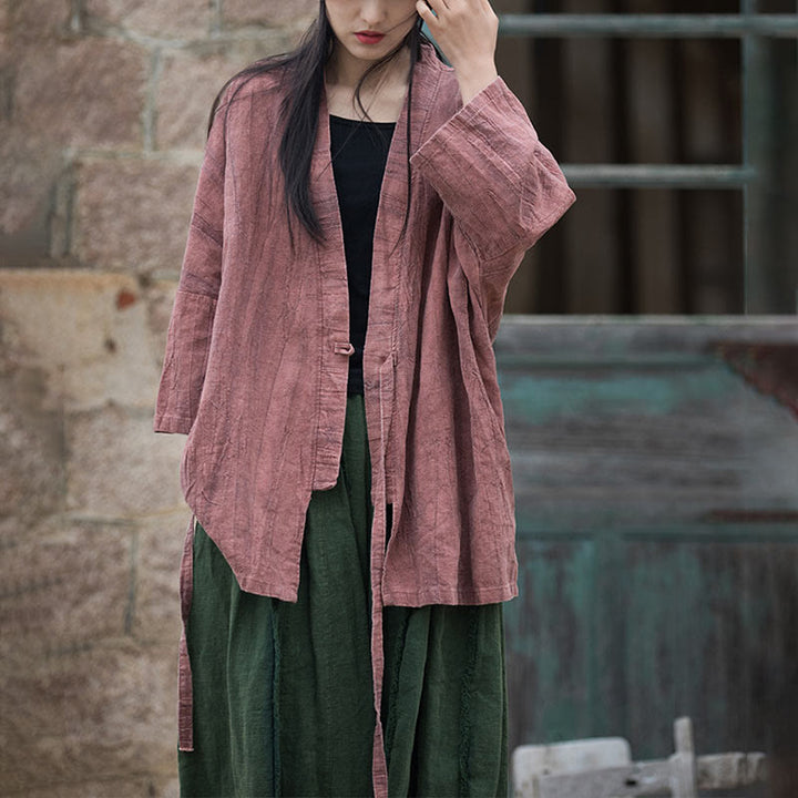 Abrigo con diseño de cordones y teñido anudado con Buddha Stones , chaqueta con parte delantera abierta para meditación Zen - image 16