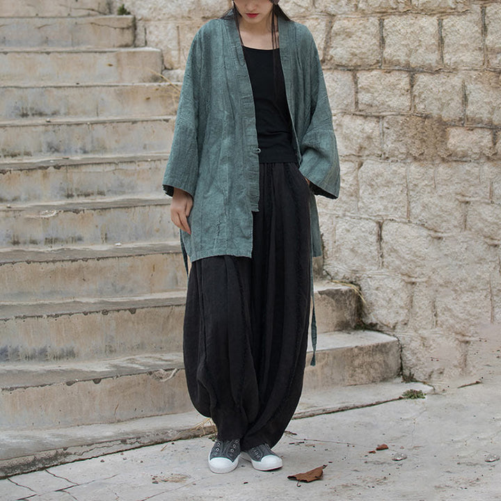 Abrigo con diseño de cordones y teñido anudado con Buddha Stones , chaqueta con parte delantera abierta para meditación Zen