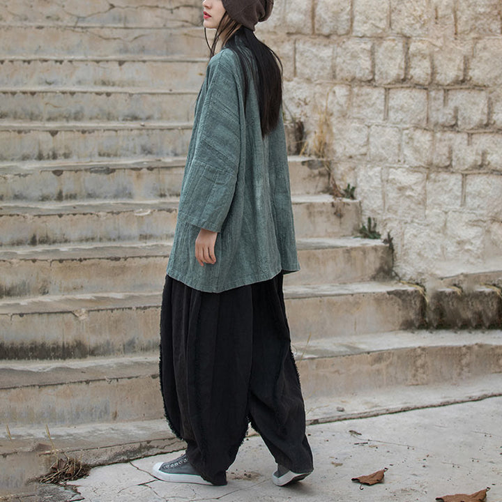 Abrigo con diseño de cordones y teñido anudado con Buddha Stones , chaqueta con parte delantera abierta para meditación Zen