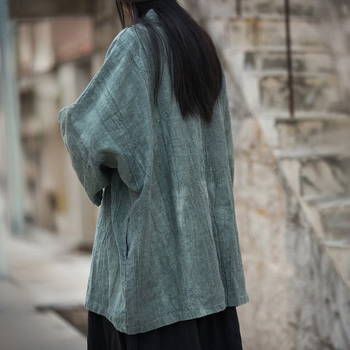 Abrigo con diseño de cordones y teñido anudado con Buddha Stones , chaqueta con parte delantera abierta para meditación Zen
