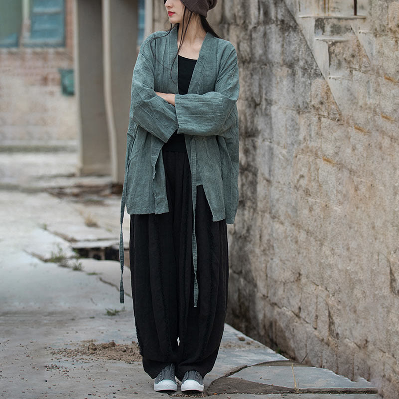Abrigo con diseño de cordones y teñido anudado con Buddha Stones , chaqueta con parte delantera abierta para meditación Zen