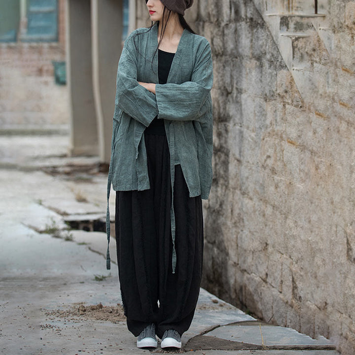Abrigo con diseño de cordones y teñido anudado con Buddha Stones , chaqueta con parte delantera abierta para meditación Zen
