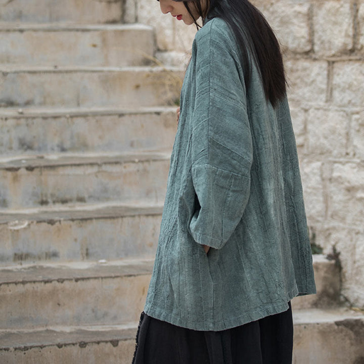 Abrigo con diseño de cordones y teñido anudado con Buddha Stones , chaqueta con parte delantera abierta para meditación Zen