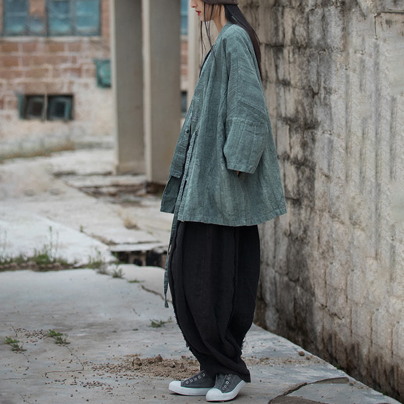 Abrigo con diseño de cordones y teñido anudado con Buddha Stones , chaqueta con parte delantera abierta para meditación Zen