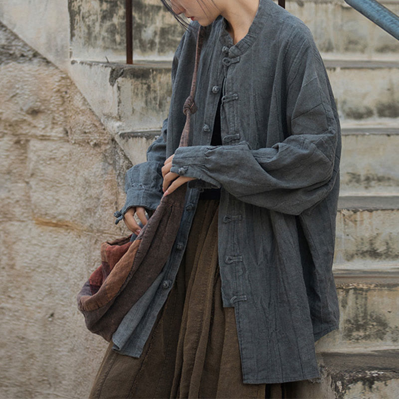 Chaqueta con frente abierto de meditación Zen de manga larga con botón de rana y teñido anudado de Buddha Stones - Gris (solo la parte superior): US4-14, UK/AU8-18, EU36-46 (F) - image 32